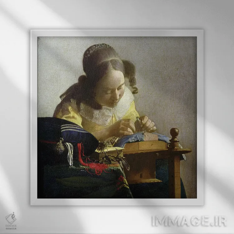 تابلو 1669-70,قلابدوز، ۱۶۶۹–۷۰ اثر یوهانس ورمیر (نقاش هلندی) - نمای قابدار سفید