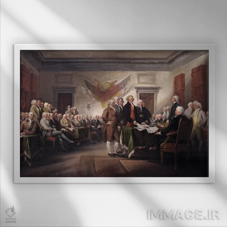 تابلو c.1817 (Yale University Art Gallery),اعلامیه استقلال، حدود ۱۸۱۷ (گالری هنری دانشگاه ییل) اثر جان ترامبول (نقاش تاریخنگار آمریکایی) - نمای قابدار سفید