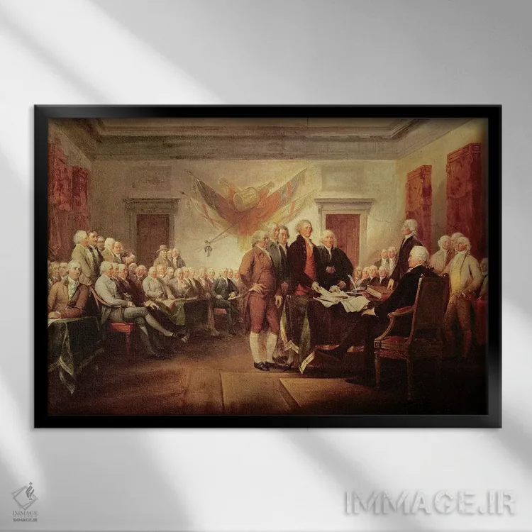تابلو c.1817 (US Capitol Collection),اعلامیه استقلال، حدود ۱۸۱۷ (مجموعه کنگره آمریکا) اثر جان ترامبول (نقاش تاریخنگار آمریکایی) - نمای قابدار مشکی