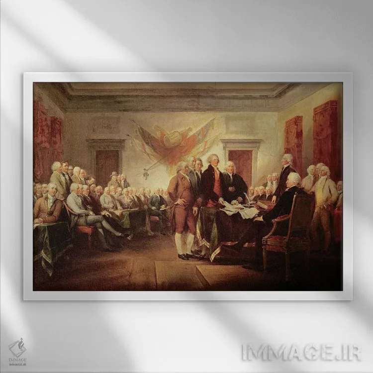 تابلو c.1817 (US Capitol Collection),اعلامیه استقلال، حدود ۱۸۱۷ (مجموعه کنگره آمریکا) اثر جان ترامبول (نقاش تاریخنگار آمریکایی) - نمای قابدار سفید