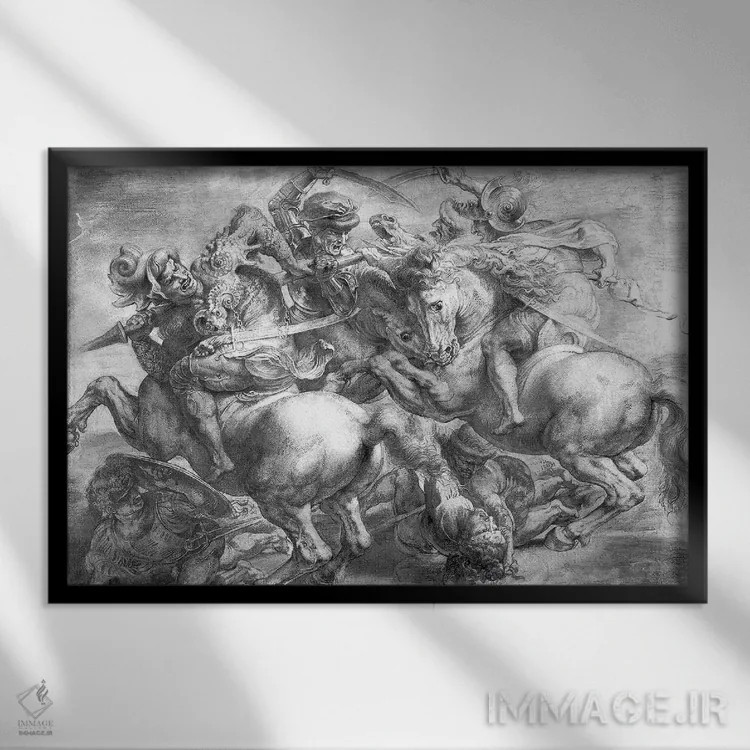 تابلو نبرد آنجیاری (به روایت لئوناردو دا وینچی) اثر پیتر پل روبنس - نمای قابدار مشکی