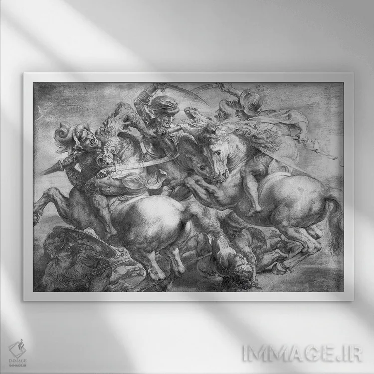 تابلو نبرد آنجیاری (به روایت لئوناردو دا وینچی) اثر پیتر پل روبنس - نمای قابدار سفید