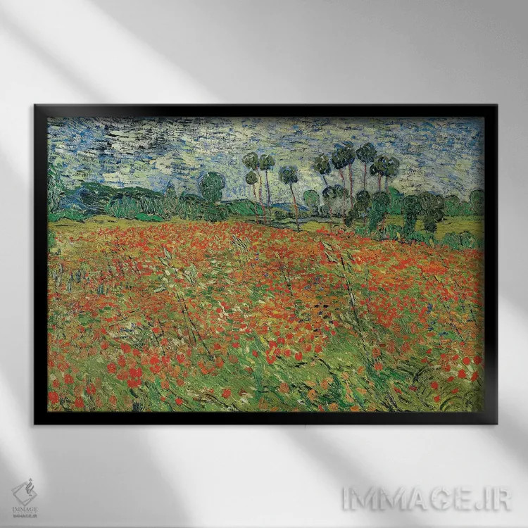 تابلو Auvers-sur-Oise, 1890,مزرعه شقایق، اوور-سور-اواز، ۱۸۹۰ اثر ونسان ون گوگ (نقاش مشهور هلندی پستامپرسیونیسم) - نمای قابدار مشکی