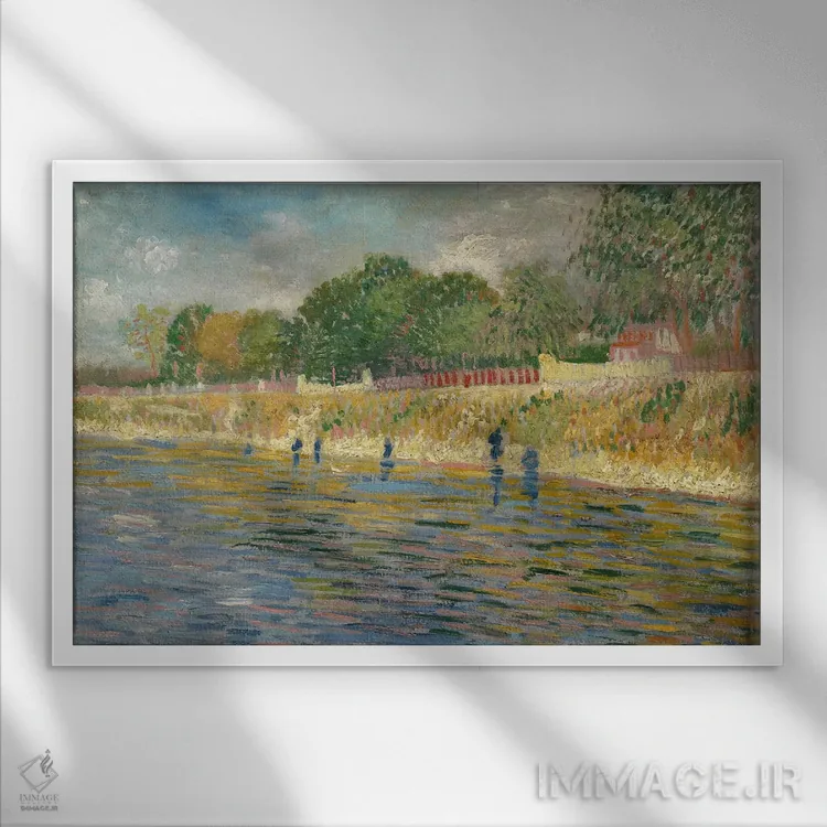 تابلو 1887,ساحل رود سن، ۱۸۸۷ اثر ونسان ون گوگ (نقاش مشهور هلندی پستامپرسیونیسم) - نمای قابدار سفید