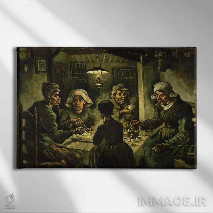 تابلو 1885,سیبزمینیخورها، ۱۸۸۵ اثر ونسان ون گوگ (نقاش مشهور هلندی پستامپرسیونیسم) - نمای روبهرو روی دیوار
