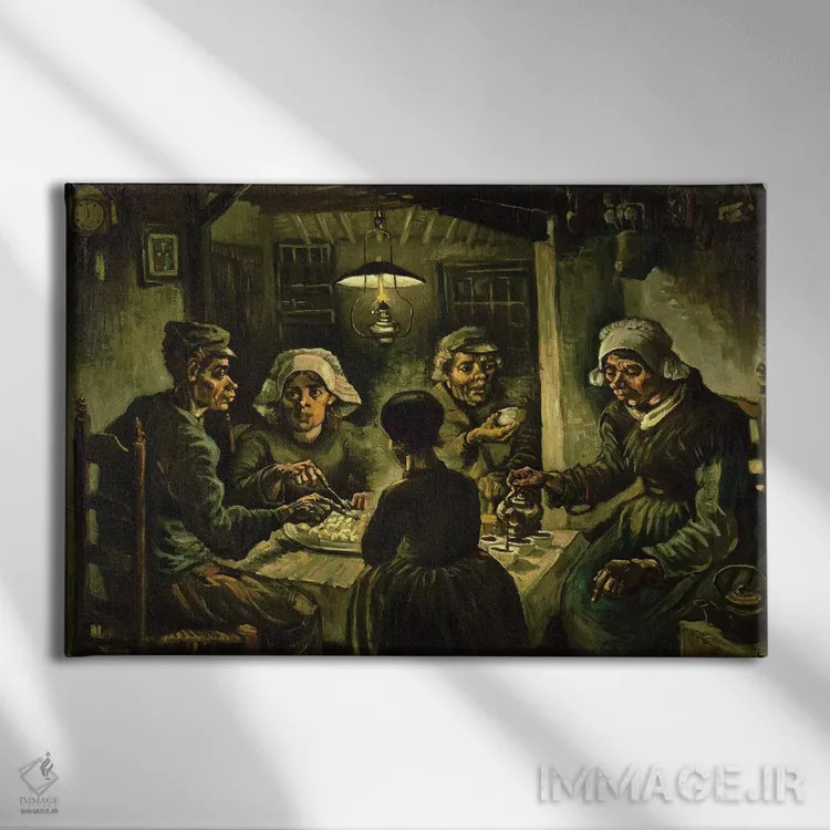 تابلو 1885,سیبزمینیخورها، ۱۸۸۵ اثر ونسان ون گوگ (نقاش مشهور هلندی پستامپرسیونیسم) - نمای روبهرو روی دیوار