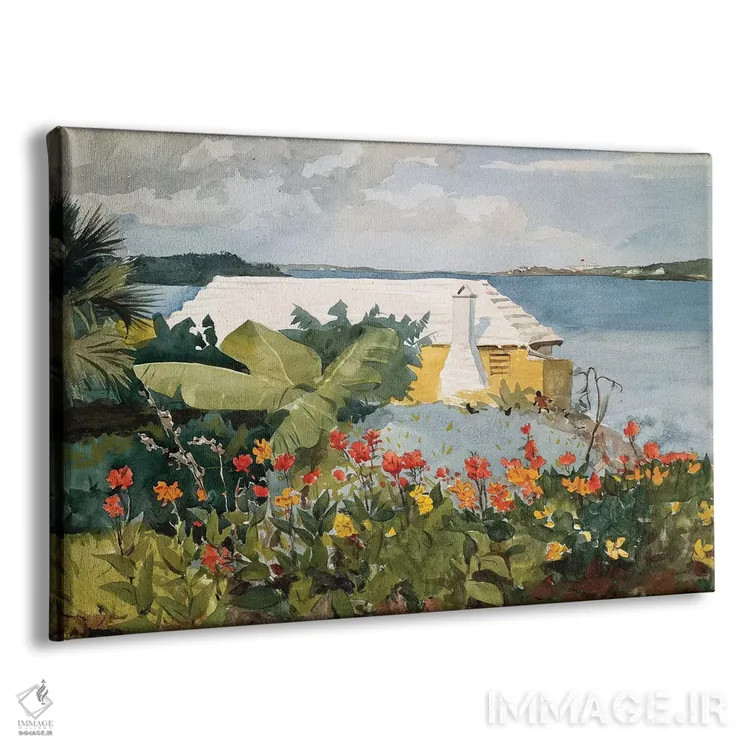 تابلو Bermuda, 1889,باغ گل و بنگالو، برمودا، ۱۸۸۹ اثر وینسلو هومر - نمای پرسپکتیو محصول