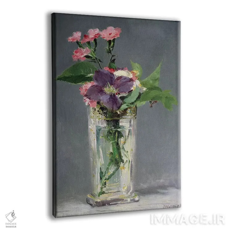 تابلو میخک و کلماتیس در گلدان بلوری، حدود ۱۸۸۲ اثر ادوارد مانه (نقاش معروف فرانسوی) - نمای پرسپکتیو محصول