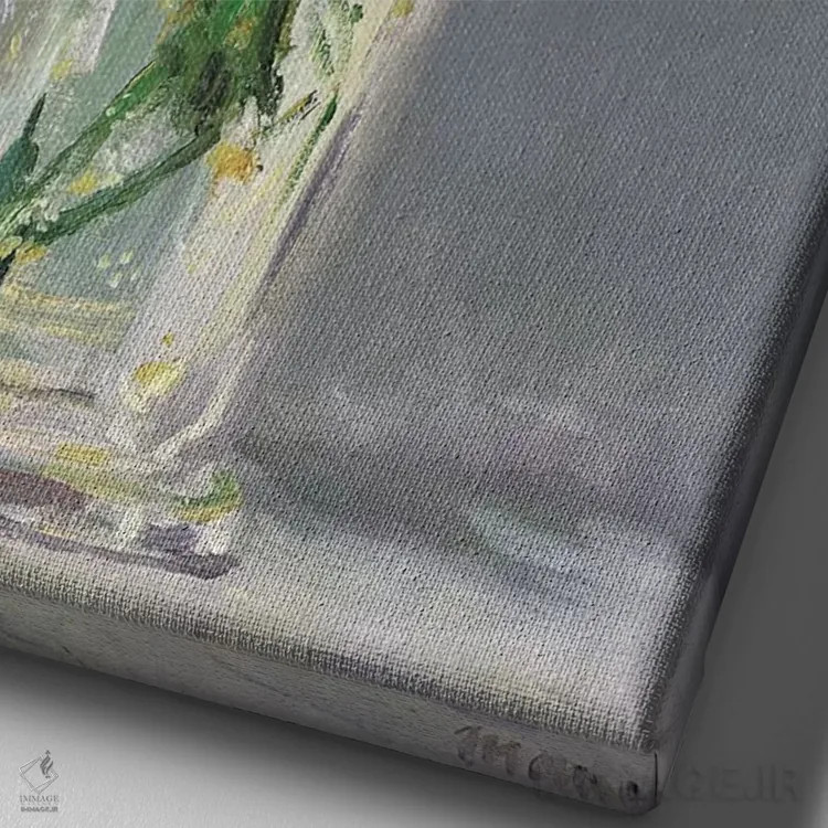 تابلو میخک و کلماتیس در گلدان بلوری، حدود ۱۸۸۲ اثر ادوارد مانه (نقاش معروف فرانسوی) - نمای نزدیک بافت بوم