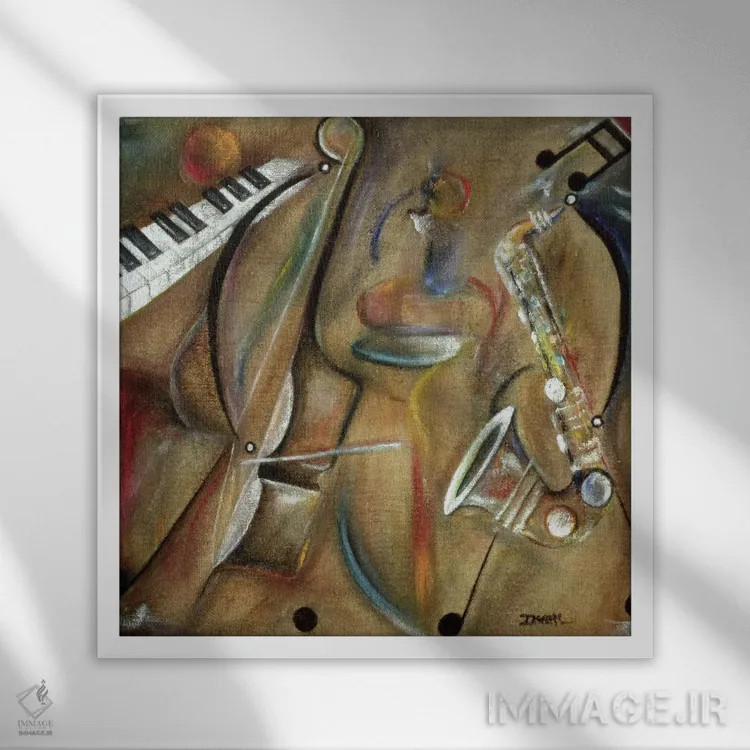 تابلو ساکسیفون گونیای اثر آیکال بکفورد - نمای قابدار سفید