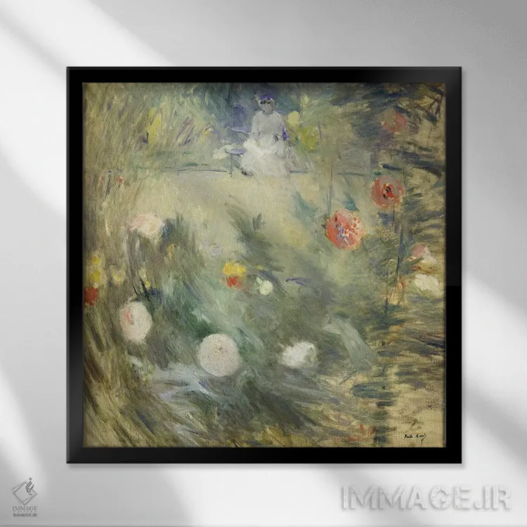 تابلو پرستار بچه در انتهای باغ، ۱۸۸۰ اثر برته موریسو (نقاش فرانسوی امپرسیونیست) - نمای قابدار مشکی