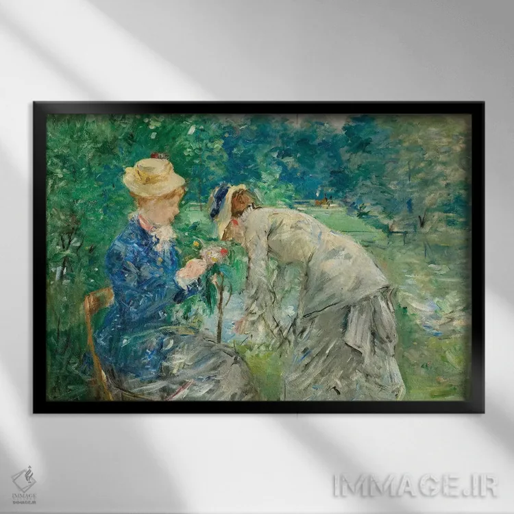 تابلو در جنگل بولونی، حدود ۱۸۷۵–۱۸۷۹ اثر برته موریسو (نقاش فرانسوی امپرسیونیست) - نمای قابدار مشکی