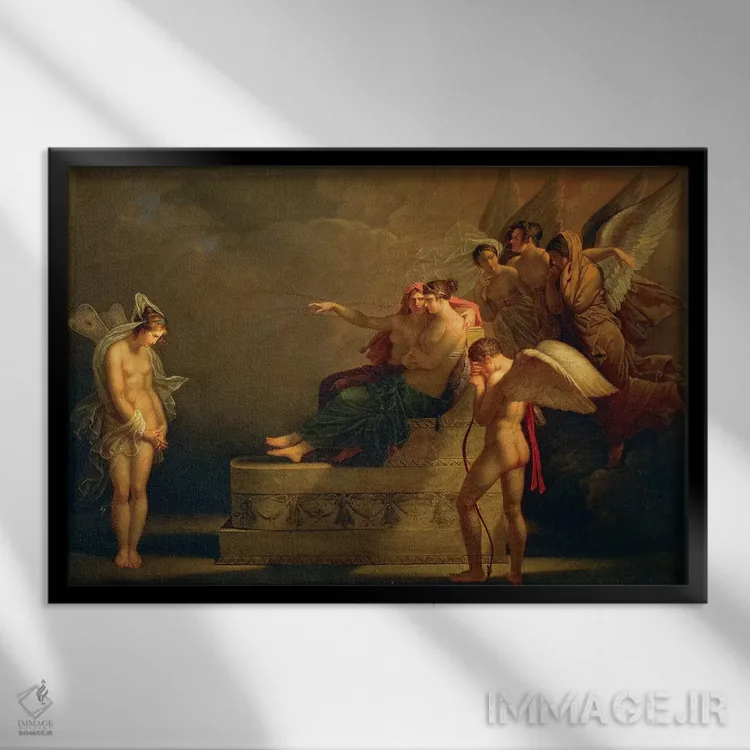تابلو افسانه کوپید و سایکی اثر آنجلیکا کافمن (نقاش قرن هجدهم) - نمای قابدار مشکی