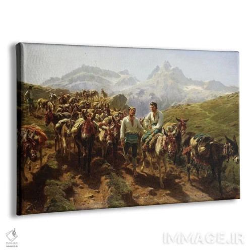 تابلو قاطرچیهای اسپانیایی در حال عبور از پیرنه، ۱۸۵۷ اثر روزا بونوور (نقاش فرانسوی) - نمای پرسپکتیو محصول