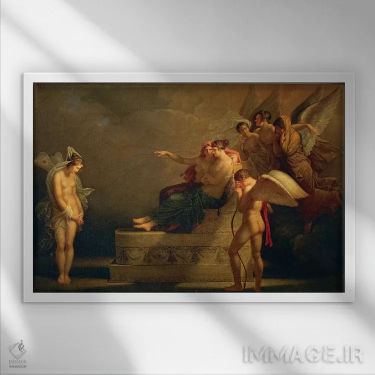 تابلو افسانه کوپید و سایکی اثر آنجلیکا کافمن (نقاش قرن هجدهم) - نمای قابدار سفید