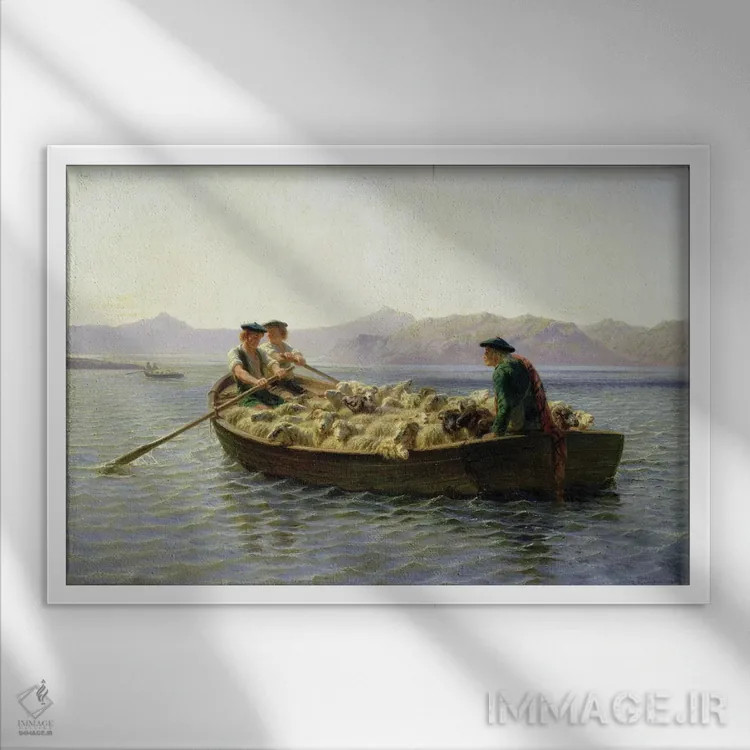 تابلو قایق پارویی، ۱۸۶۳ اثر روزا بونوور (نقاش فرانسوی) - نمای قابدار سفید