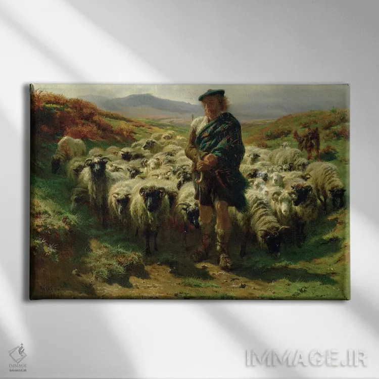 تابلو چوپان ارتفاعات (نقاشی روغنی بر بوم)، ۱۸۵۹ اثر روزا بونوور (نقاش فرانسوی) - نمای روبهرو روی دیوار