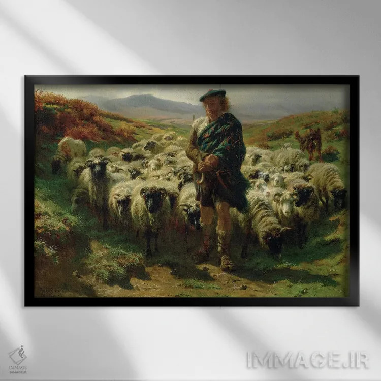 تابلو چوپان ارتفاعات (نقاشی روغنی بر بوم)، ۱۸۵۹ اثر روزا بونوور (نقاش فرانسوی) - نمای قابدار مشکی