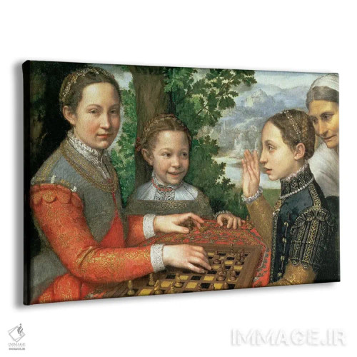 تابلو بازی شطرنج، ۱۵۵۵ اثر سوفونیسبا آنگویسولا (نقاش رنسانس ایتالیا) - نمای پرسپکتیو محصول