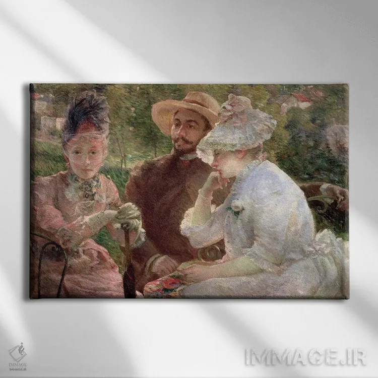 تابلو در تراس در سور، ۱۸۸۰ اثر ماری براکمون (نقاش فرانسوی) - نمای روبهرو روی دیوار