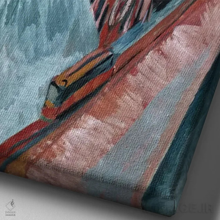 تابلو برج سرخ در هاله، ۱۹۱۵ (آلمان) اثر ارنست لودویگ کیرشنر (نقاش اکسپرسیونیست آلمانی) - نمای نزدیک بافت بوم