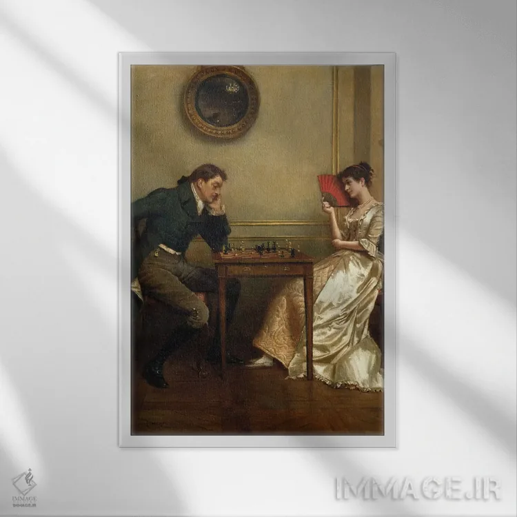 تابلو یک بازی شطرنج اثر جورج گودوین کیلبرن - نمای قابدار سفید