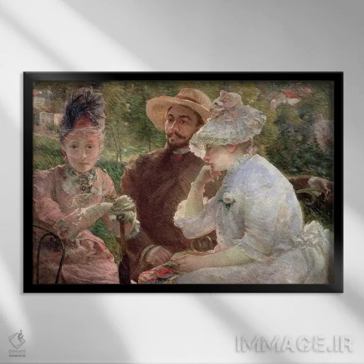 تابلو در تراس در سور، ۱۸۸۰ اثر ماری براکمون (نقاش فرانسوی) - نمای قابدار مشکی