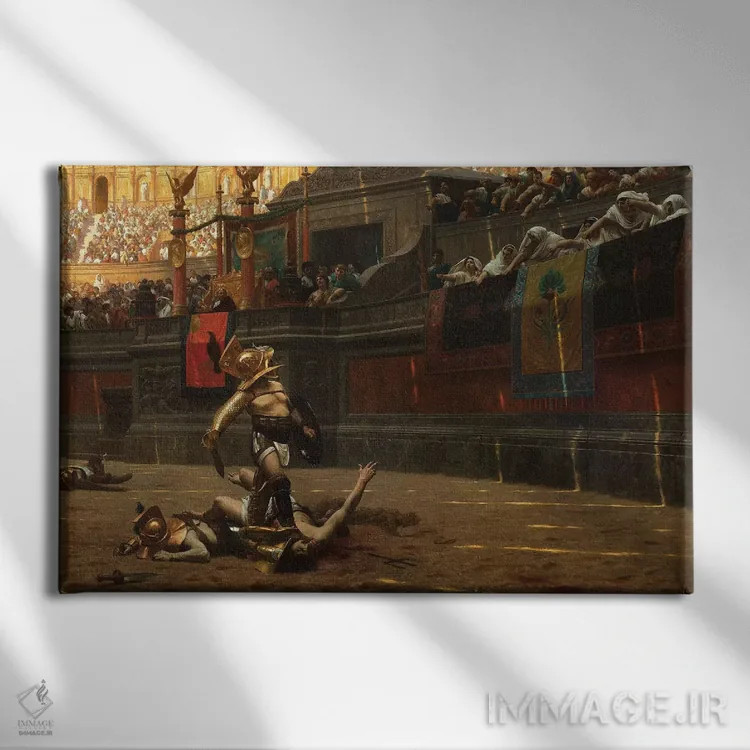 تابلو پولیسه ورسُو (اشاره شست پایین: اشاره رومی قضاوت مرگ) اثر ژان لئون ژروم (نقاش فرانسوی) - نمای روبهرو روی دیوار