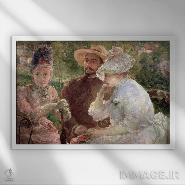 تابلو در تراس در سور، ۱۸۸۰ اثر ماری براکمون (نقاش فرانسوی) - نمای قابدار سفید