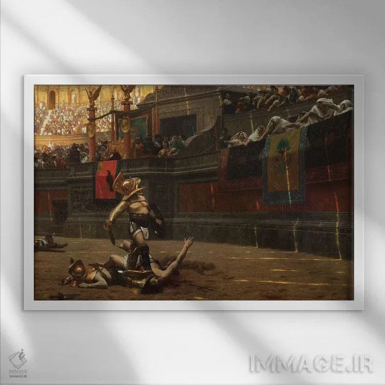 تابلو پولیسه ورسُو (اشاره شست پایین: اشاره رومی قضاوت مرگ) اثر ژان لئون ژروم (نقاش فرانسوی) - نمای قابدار سفید