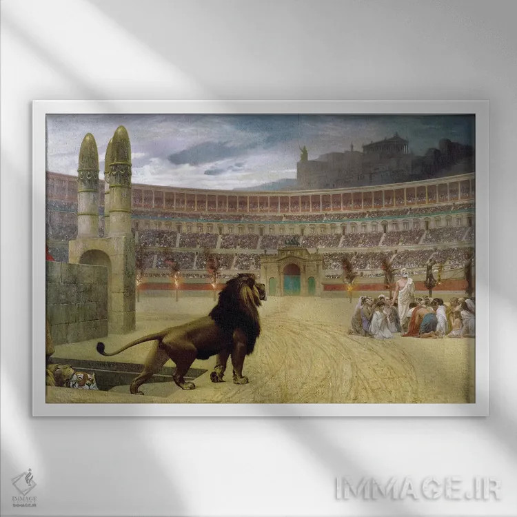 تابلو آخرین دعای شهید مسیحی، ۱۸۶۳–۸۳ اثر ژان لئون ژروم (نقاش فرانسوی) - نمای قابدار سفید