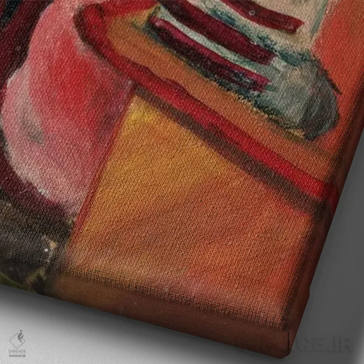 تابلو الیزابت در حال مطالعه اثر آگوست ماکه (نقاش اکسپرسیونیست آلمانی) - نمای نزدیک بافت بوم