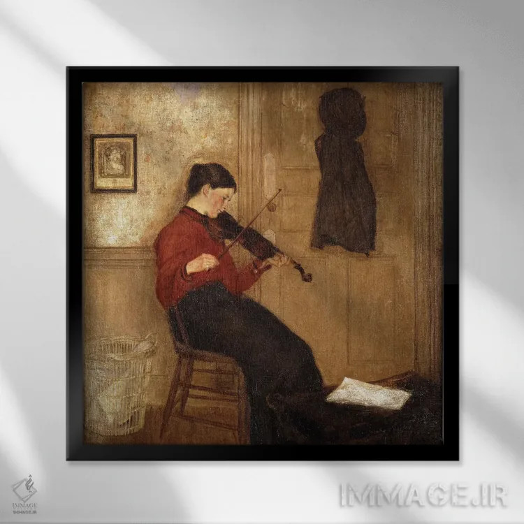 تابلو زن جوان با ویولن، ۱۸۹۷–۹۸ اثر گوئن جان - نمای قابدار مشکی