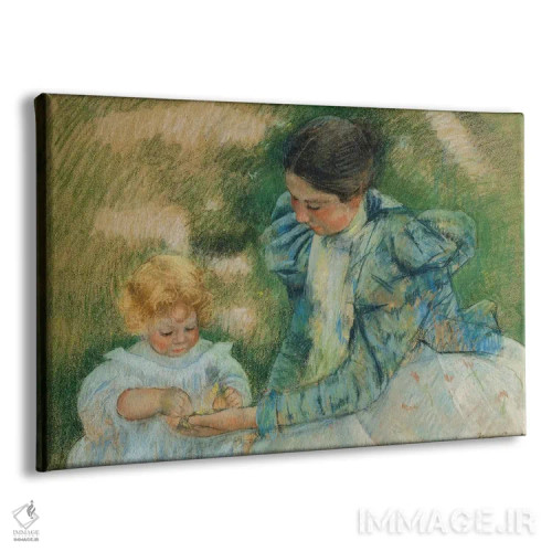 تابلو مادر در حال بازی با کودک، حدود ۱۸۹۷ اثر مری استیونسون کاسات (نقاش آمریکایی) - نمای پرسپکتیو محصول
