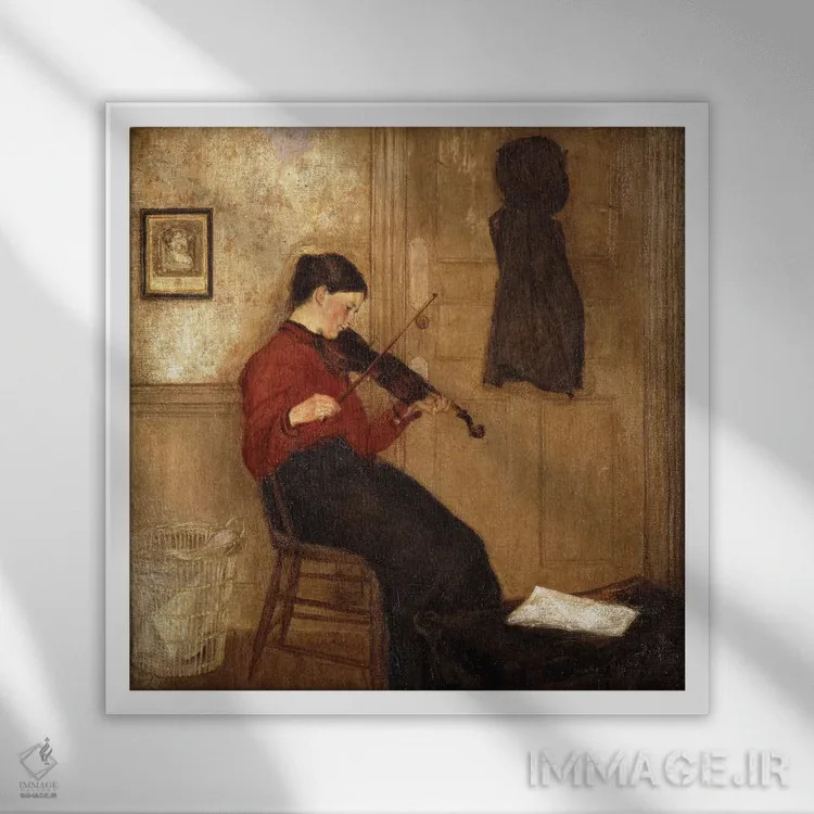 تابلو زن جوان با ویولن، ۱۸۹۷–۹۸ اثر گوئن جان - نمای قابدار سفید