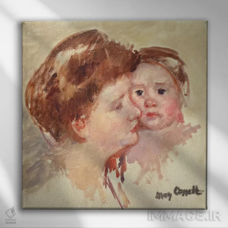 تابلو مادر در نیمرخ با نوزاد گونه به گونه (شماره ۲)، حدود ۱۹۰۹ اثر مری استیونسون کاسات (نقاش آمریکایی) - نمای روبهرو روی دیوار