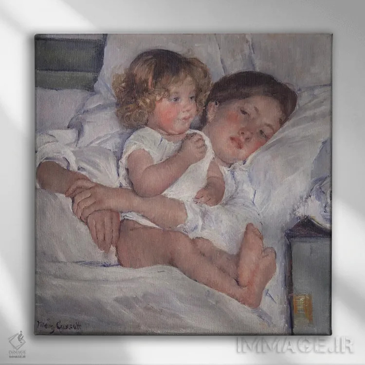 تابلو صبحانه در رختخواب، ۱۸۹۷ اثر مری استیونسون کاسات (نقاش آمریکایی) - نمای روبهرو روی دیوار