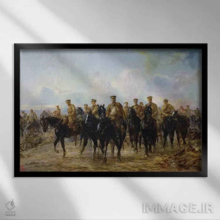 تابلو عقبنشینی از مون، ۱۹۲۷ (بلژیک) اثر لیدی باتلر (نقاش بریتانیایی) - نمای قابدار مشکی