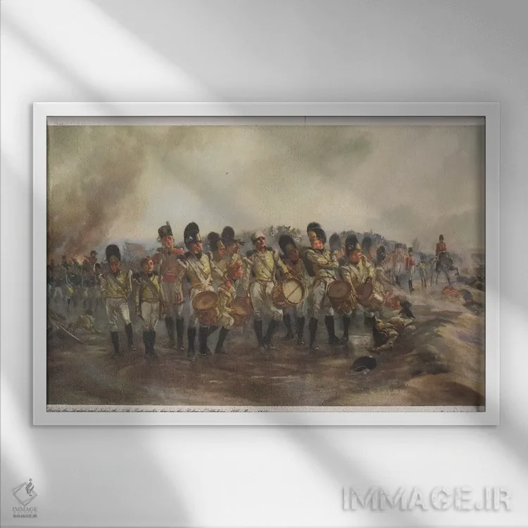 تابلو آماده باش طبلها و فیفها، ۱۸۱۱ (فیف: ساز بادی نظامی) اثر لیدی باتلر (نقاش بریتانیایی) - نمای قابدار سفید