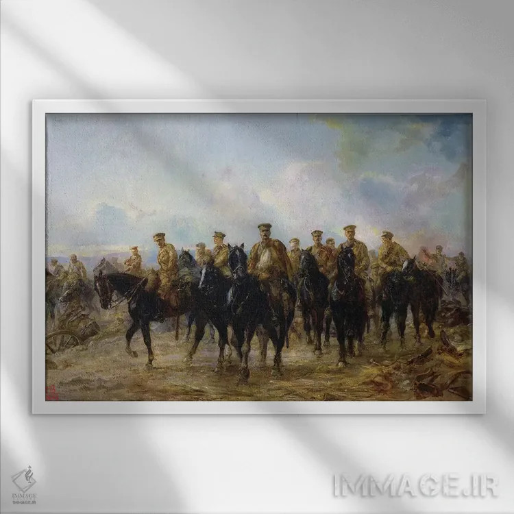 تابلو عقبنشینی از مون، ۱۹۲۷ (بلژیک) اثر لیدی باتلر (نقاش بریتانیایی) - نمای قابدار سفید