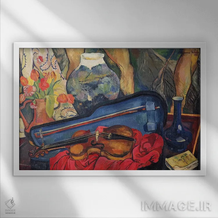 تابلو جعبه ویولن، ۱۹۲۳ اثر ماری کلمنتین والادون - نمای قابدار سفید