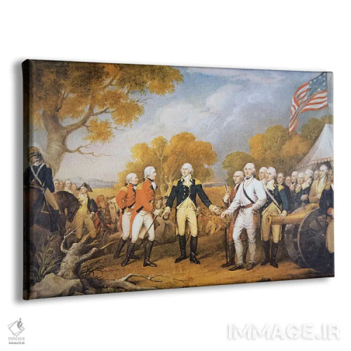 تابلو تسلیم ژنرال برگون در ساراتوگا، نیویورک، ۱۷ اکتبر ۱۷۷۷ اثر جان ترامبول (نقاش تاریخنگار آمریکایی) - نمای پرسپکتیو محصول