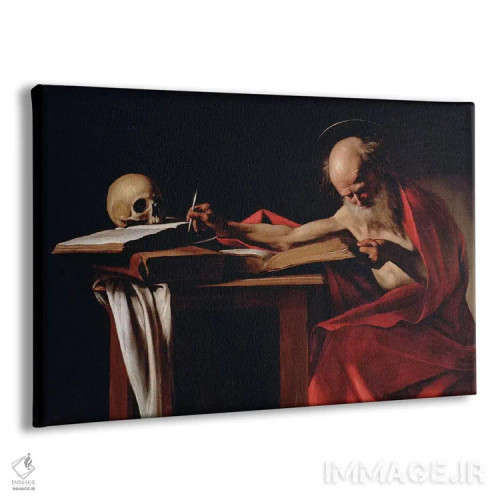 تابلو سنت جروم در حال نگارش، حدود ۱۶۰۵ اثر میکلآنژو مریزی دا کاراواجو (کاراواجو؛ نقاش بزرگ ایتالیایی) - نمای پرسپکتیو محصول