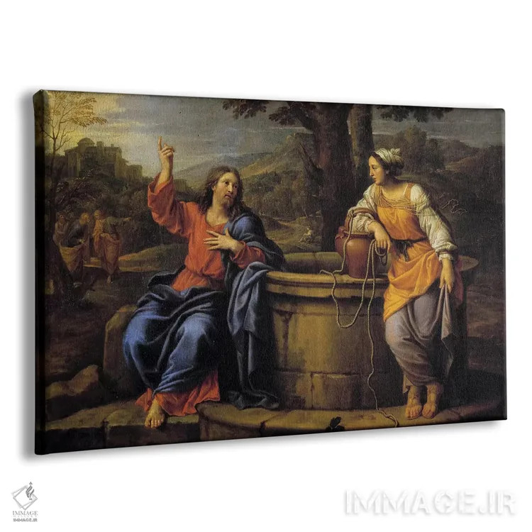 تابلو عیسی و زن سامری؛ عیسی در حال استراحت با زنی سامری که برای کشیدن آب آمده و از او طلب آب میکند اثر پیر میگنار - نمای پرسپکتیو محصول