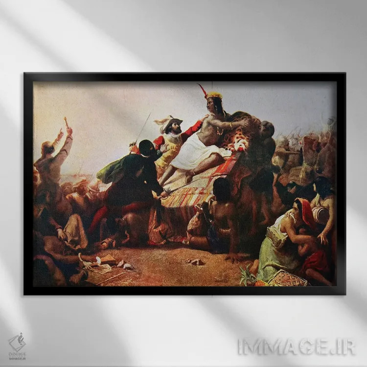 تابلو پیزارو در حال دستگیری پادشاه اینکا پرو، جان اورت میلیس، ۱۷۵۴ اثر گویدو رنی - نمای قابدار مشکی