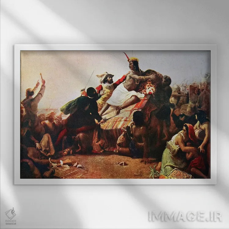 تابلو پیزارو در حال دستگیری پادشاه اینکا پرو، جان اورت میلیس، ۱۷۵۴ اثر گویدو رنی - نمای قابدار سفید