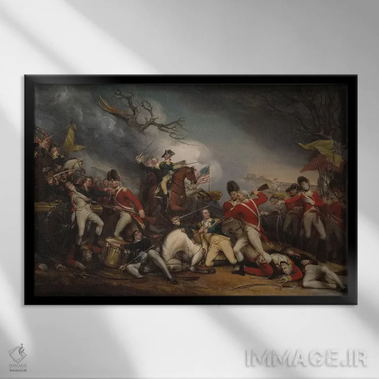 تابلو مرگ ژنرال مرسر در نبرد پرینستون، ۳ ژانویه ۱۷۷۷ اثر جان ترامبول (نقاش تاریخنگار آمریکایی) - نمای قابدار مشکی
