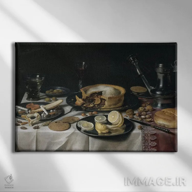 تابلو 1625-30,طبیعت بیجان، ۱۶۲۵-۳۰ اثر پییتر کلایز - نمای روبهرو روی دیوار