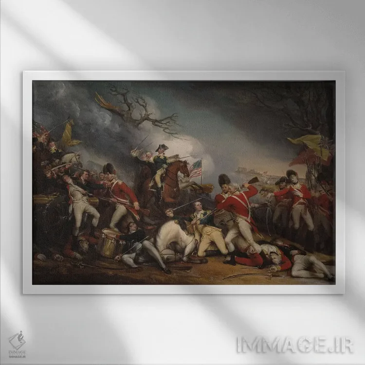 تابلو مرگ ژنرال مرسر در نبرد پرینستون، ۳ ژانویه ۱۷۷۷ اثر جان ترامبول (نقاش تاریخنگار آمریکایی) - نمای قابدار سفید