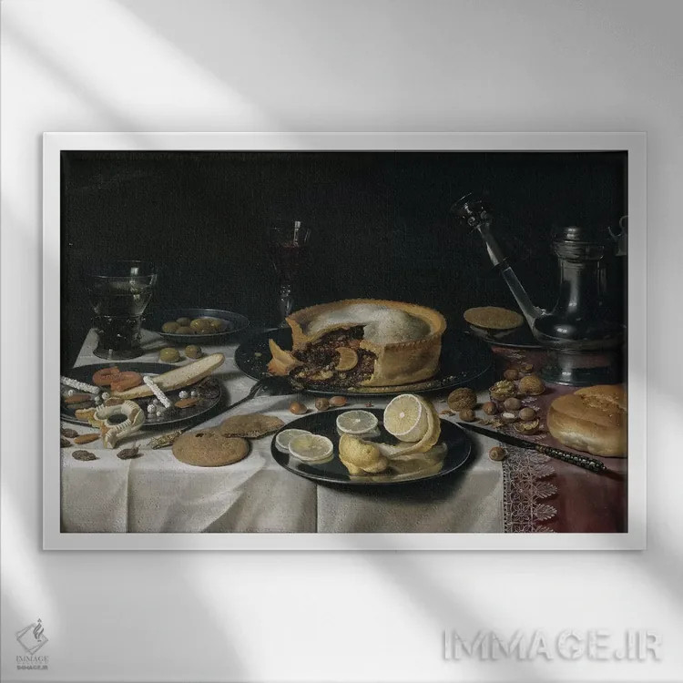 تابلو 1625-30,طبیعت بیجان، ۱۶۲۵-۳۰ اثر پییتر کلایز - نمای قابدار سفید